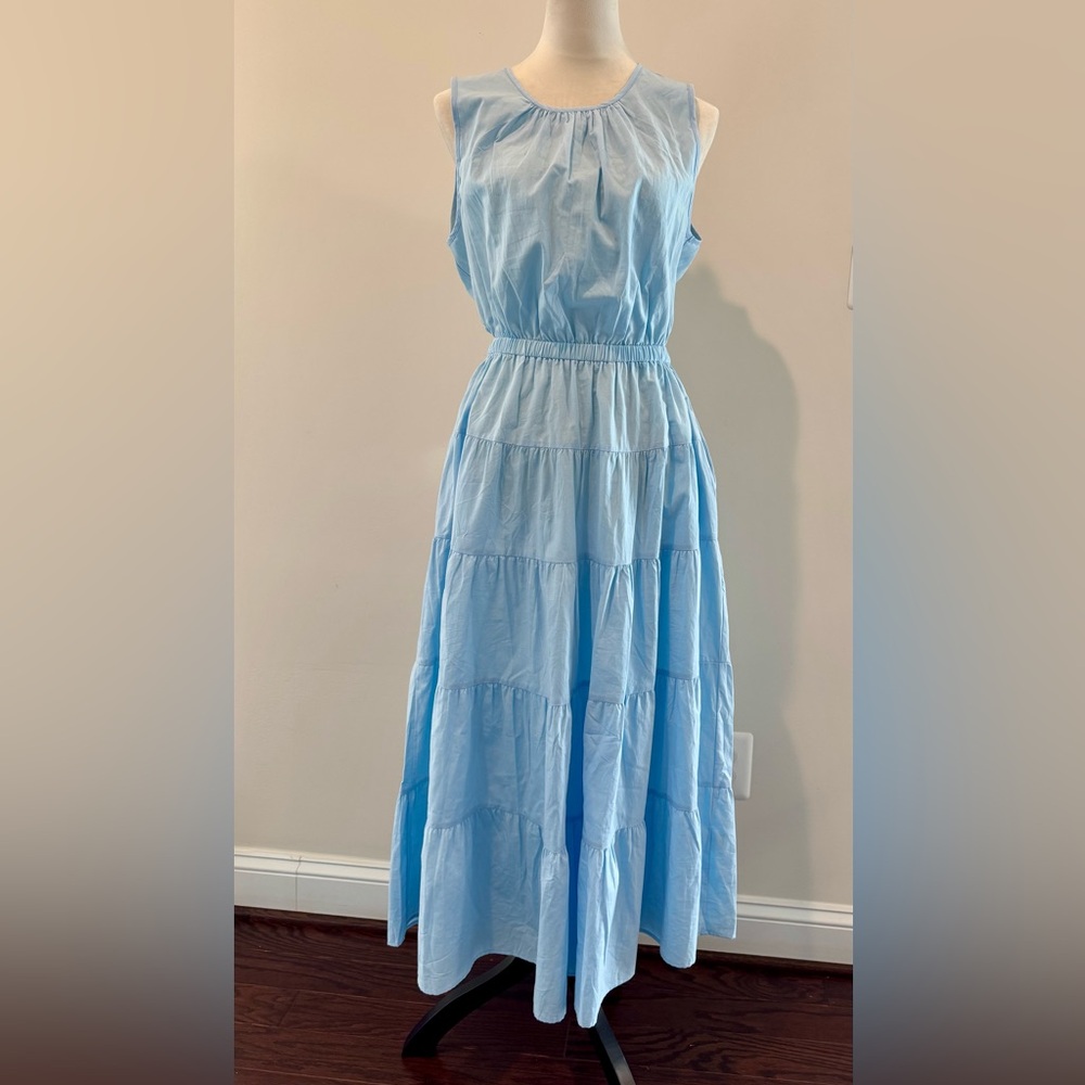 Light Blue Sleeveless Tiered Dress With Back Cut-out Detail